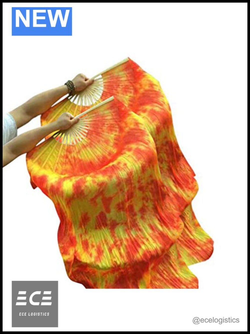 Silk Belly Dance Fan Veil Pair Left Right Bamboo Frame